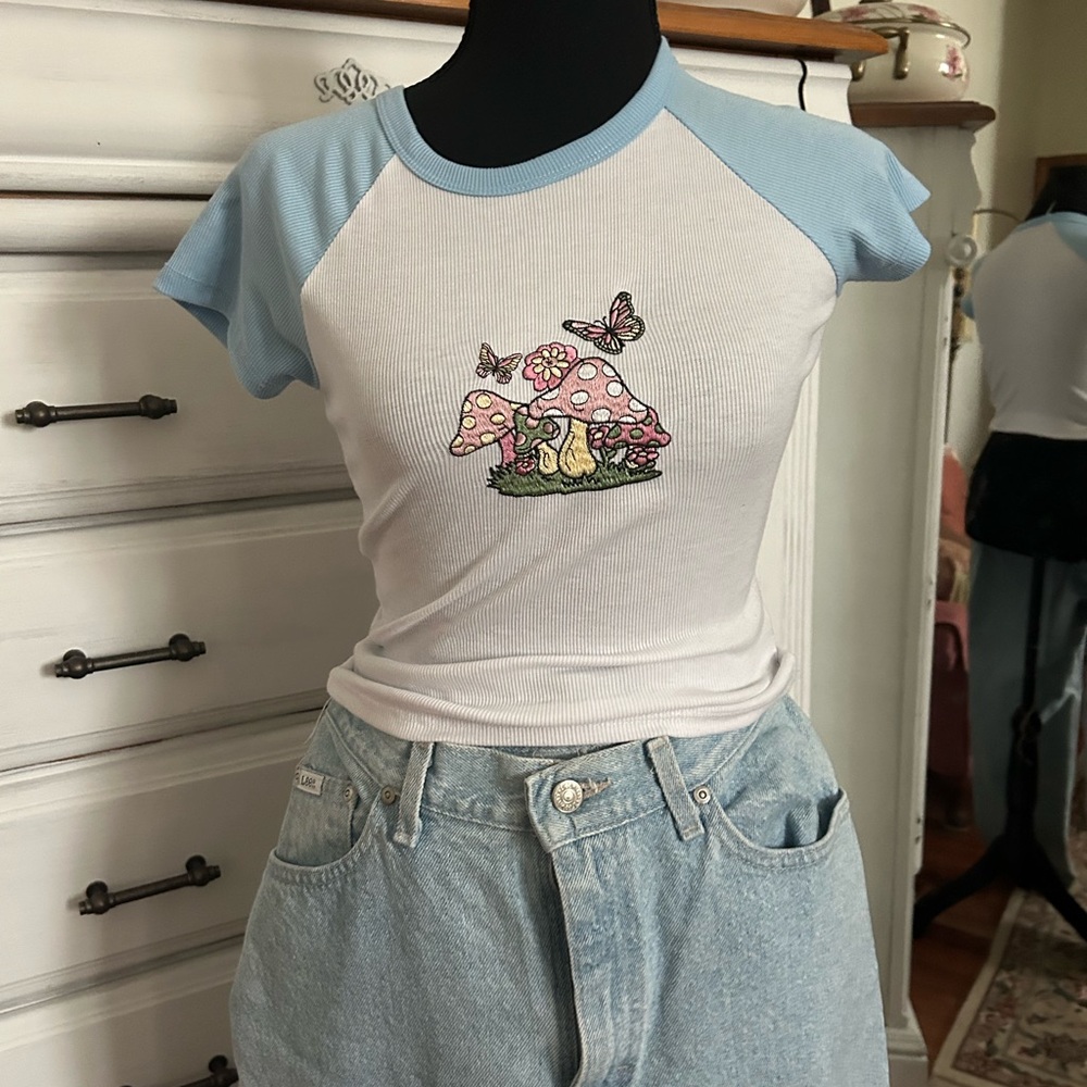Say What? Light Blue and White Graphic Tee